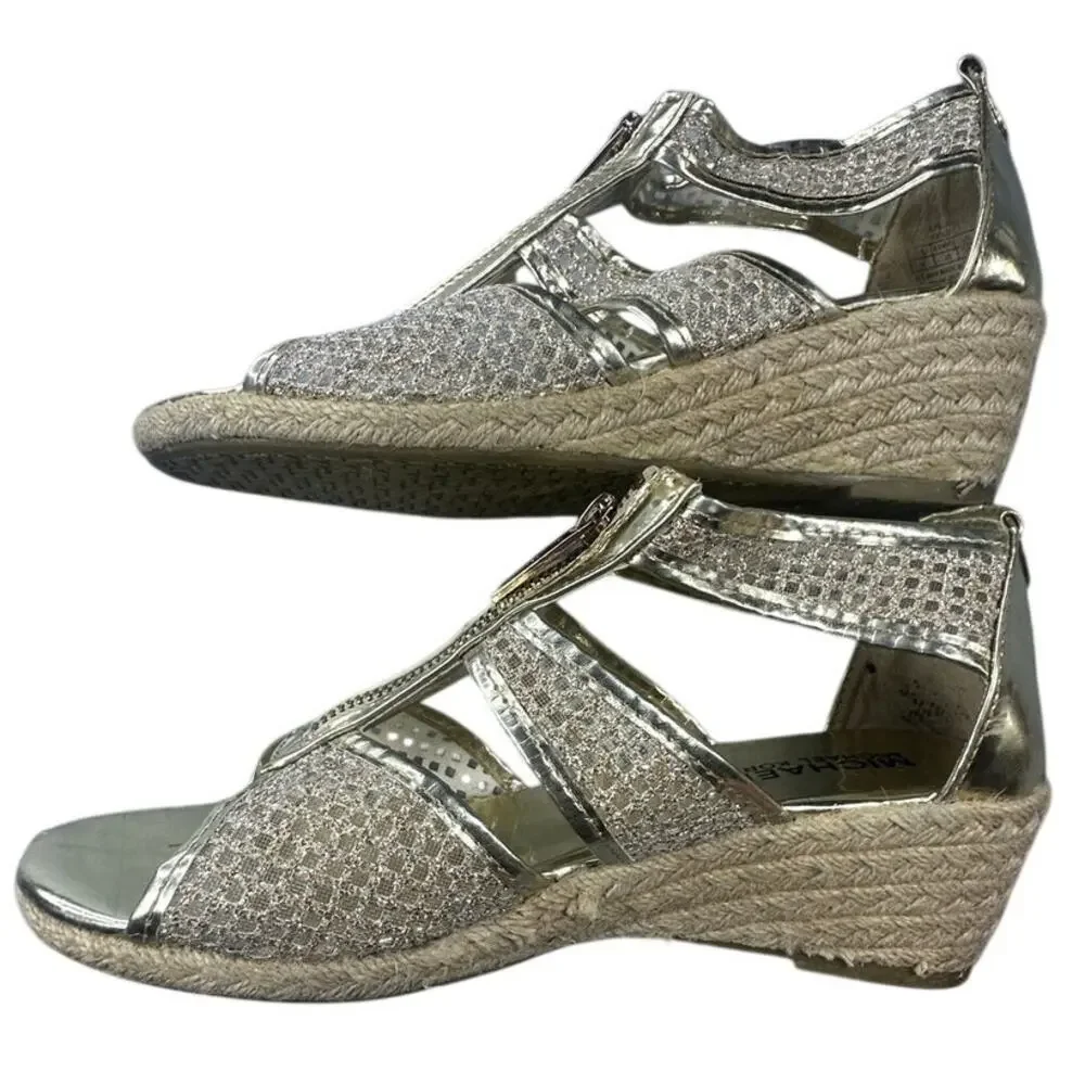 Damita Gold Mesh Zip Espadrille Wedge Sandals Women's Size 4